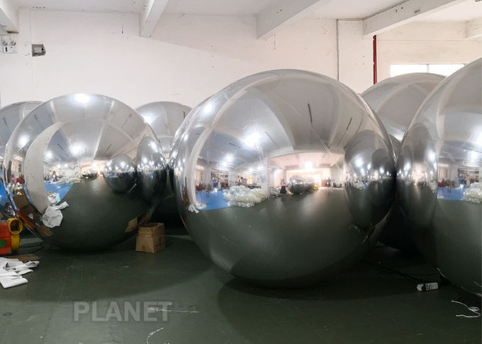 Large PVC Silver Inflatable Hanging Mirror Balls For Event Christmas Decoration