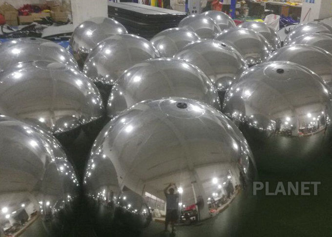 Large PVC Silver Inflatable Hanging Mirror Balls For Event Christmas Decoration