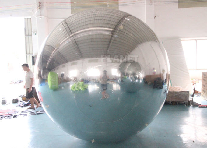 Double Layer PVC Silver Hanging Inflatable Floating Advertising Mirror Sphere Ball For Christmas Stage Decoration